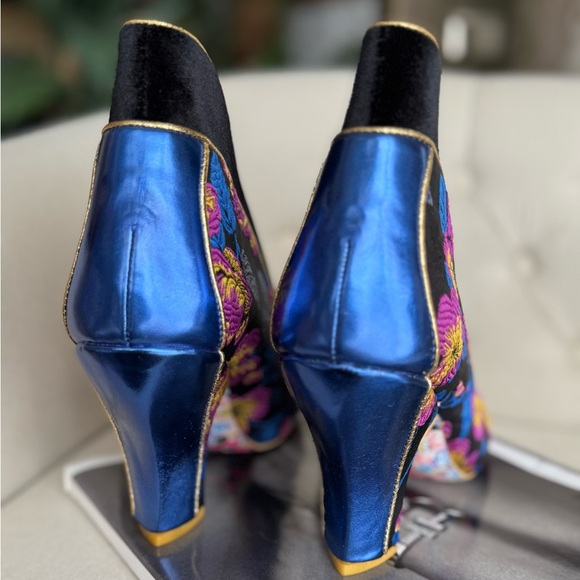 Floral Velvet Shoes unique Victorian heel couture theatrical piece retro style - Picture 7 of 13